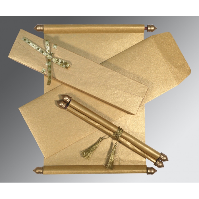 GOLD HANDMADE SHIMMER WEDDING INVITATION : SC-5003C - IndianWeddingCards