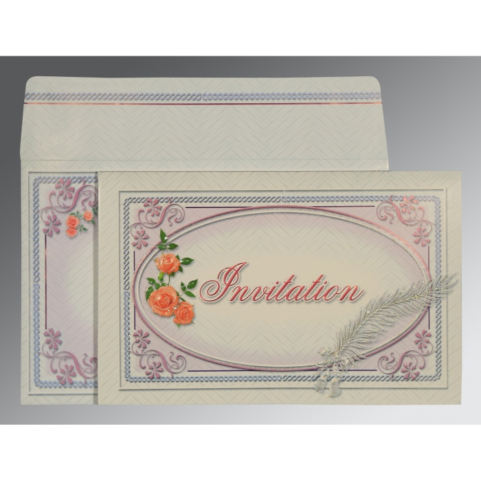 IVORY EMBOSSED WEDDING CARD : I-1327 - IndianWeddingCards