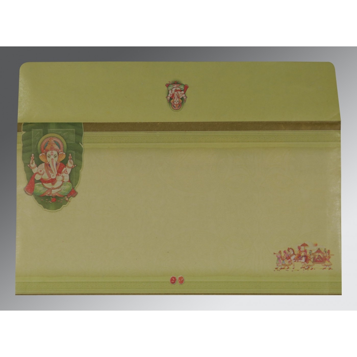 LIGHT GREEN EMBOSSED WEDDING CARD : IN-2226 - IndianWeddingCards