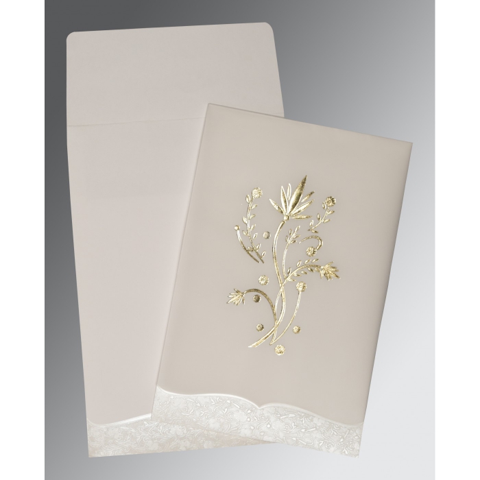 OFF-WHITE FLORAL THEMED - FOIL STAMPED WEDDING CARD : C-1495 - IndianWeddingCards