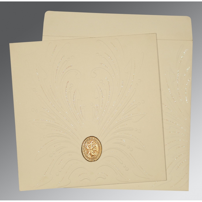 IVORY MATTE EMBOSSED WEDDING INVITATION : I-1188 - IndianWeddingCards