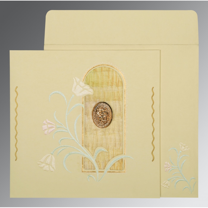 CREAM MATTE EMBOSSED WEDDING CARD : I-1203 - IndianWeddingCards