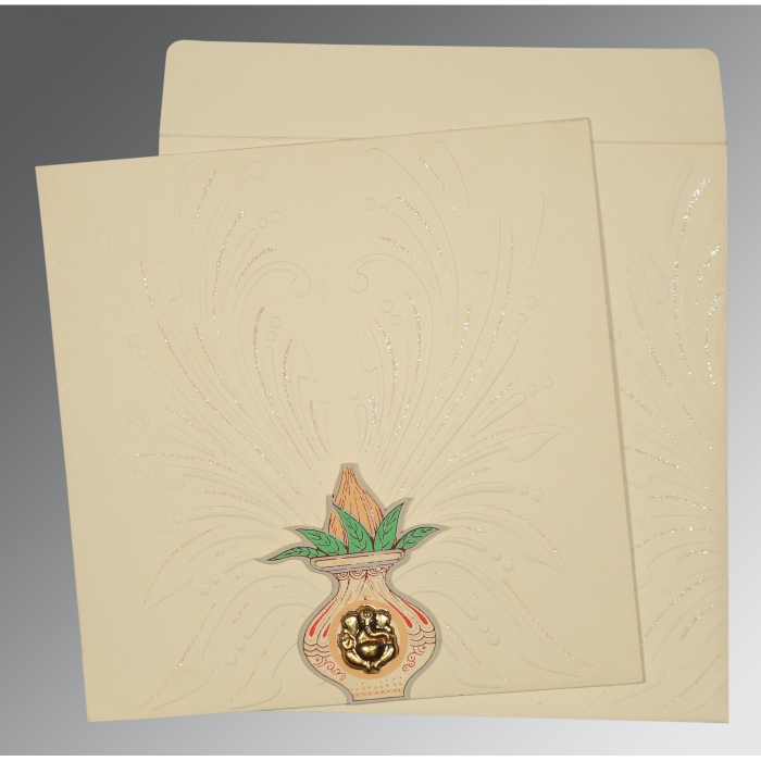 IVORY MATTE EMBOSSED WEDDING INVITATION : IN-1188 - IndianWeddingCards