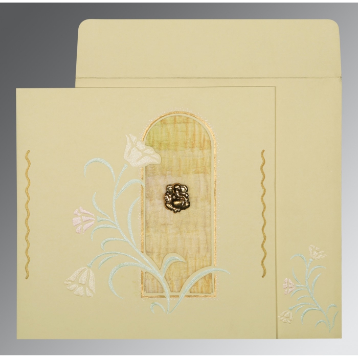 CREAM MATTE EMBOSSED WEDDING CARD : IN-1203 - IndianWeddingCards