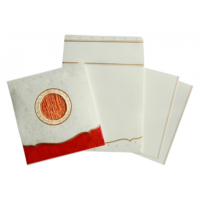 OFF-WHITE MATTE EMBOSSED WEDDING INVITATION : W-1171 - IndianWeddingCards
