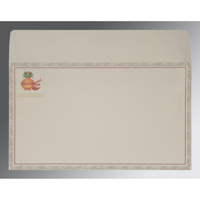 OFF-WHITE MATTE EMBOSSED WEDDING CARD : W-2077 - IndianWeddingCards