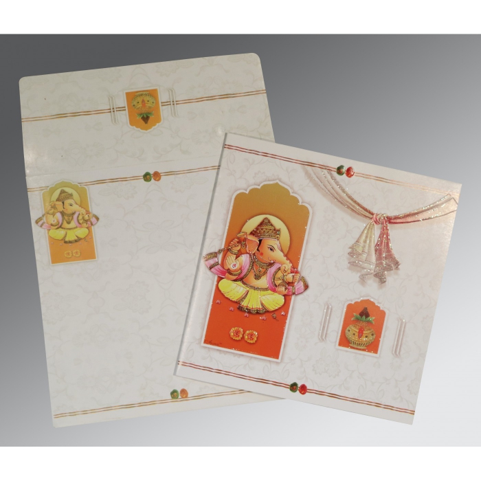 WHITE MATTE EMBOSSED WEDDING INVITATION : W-2188 - IndianWeddingCards