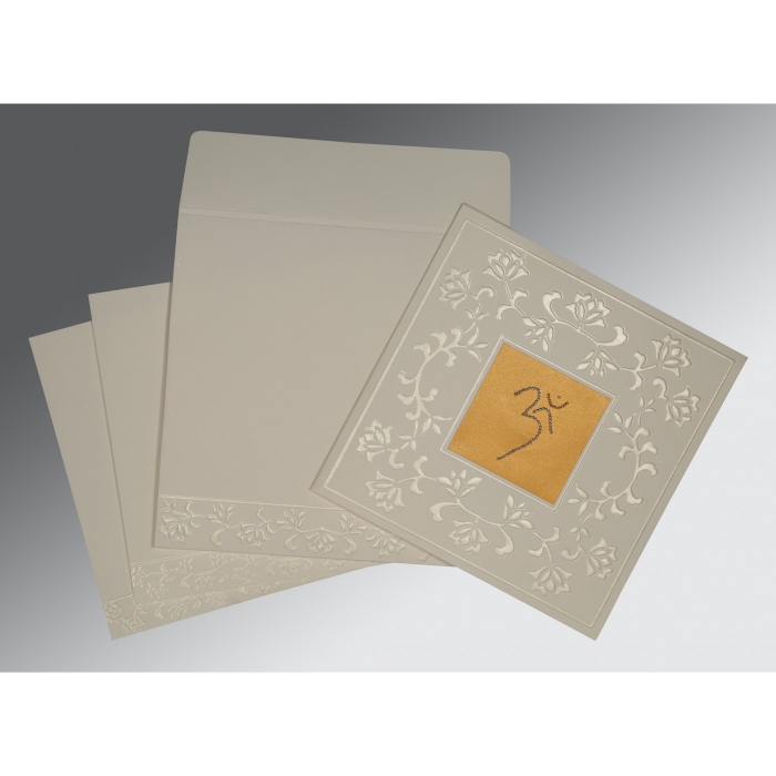 OFF-WHITE MATTE EMBOSSED WEDDING INVITATION : W-2238 - IndianWeddingCards