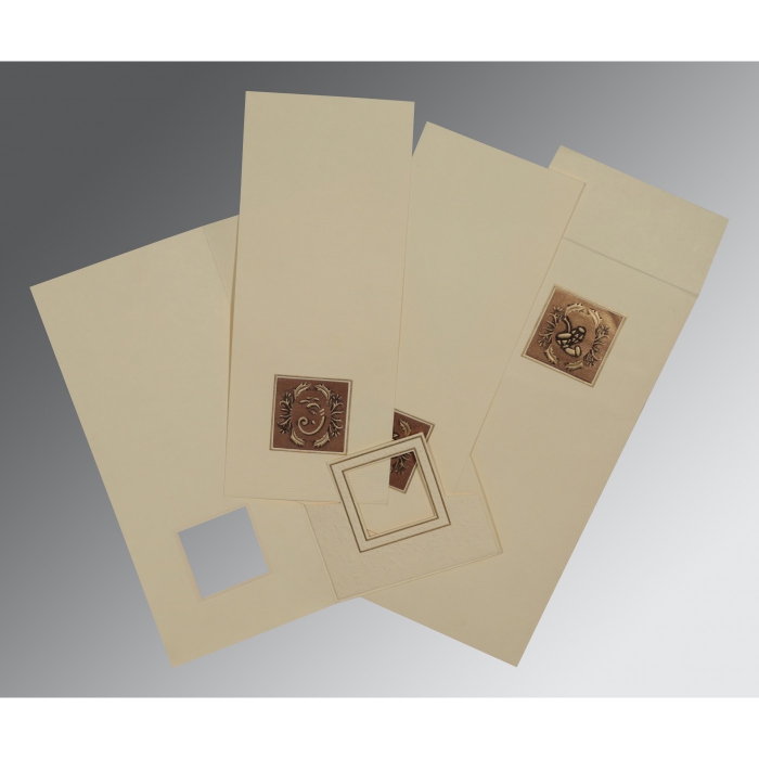 DARK ORANGE MATTE EMBOSSED WEDDING CARD : W-2276 - IndianWeddingCards