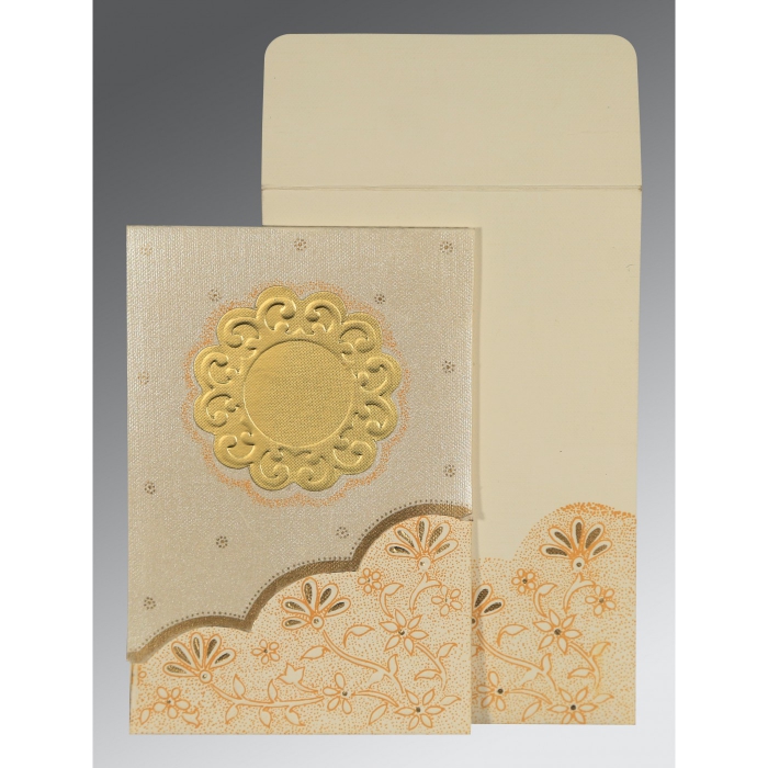 BEIGE MATTE FLORAL THEMED - SCREEN PRINTED WEDDING CARD : C-1183 - IndianWeddingCards