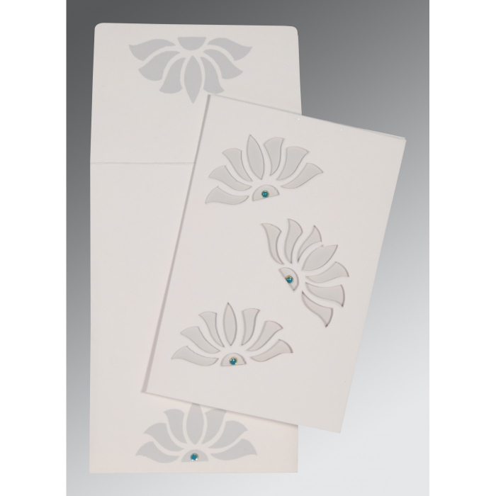 OFF-WHITE MATTE FLORAL THEMED - SCREEN PRINTED WEDDING INVITATION : I-1254 - IndianWeddingCards