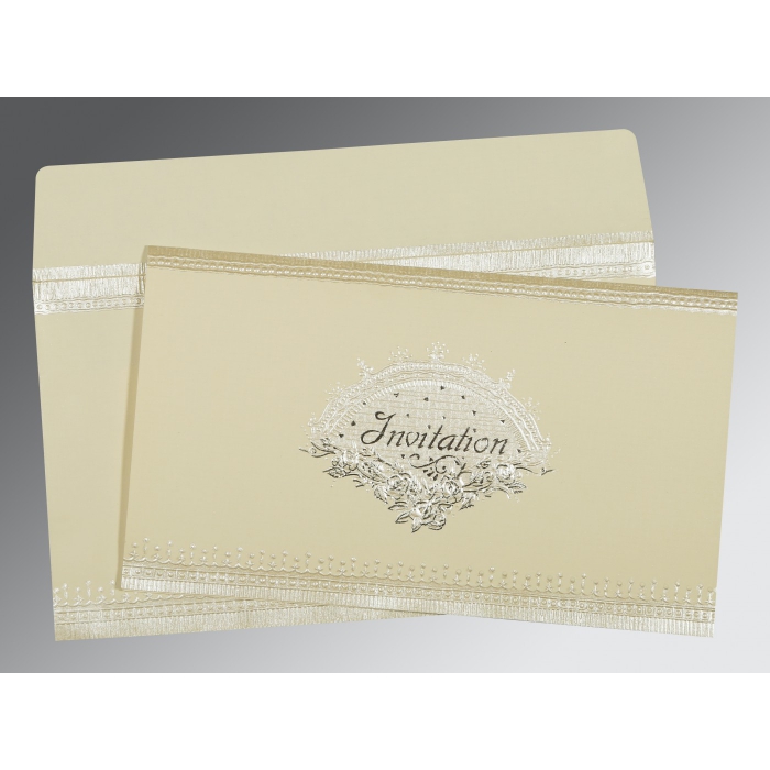 OFF-WHITE MATTE FOIL STAMPED WEDDING INVITATION : I-1338 - IndianWeddingCards
