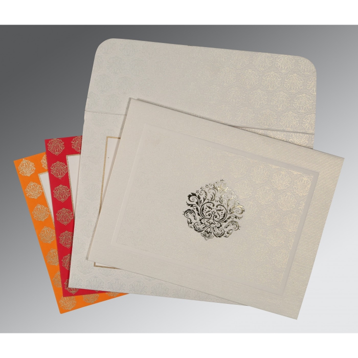 WHITE MATTE FOIL STAMPED WEDDING CARD : I-1502 - IndianWeddingCards