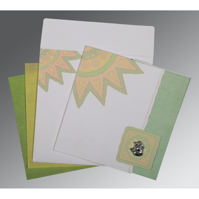 OFF-WHITE MATTE GLITTER WEDDING INVITATION : C-1266 - IndianWeddingCards