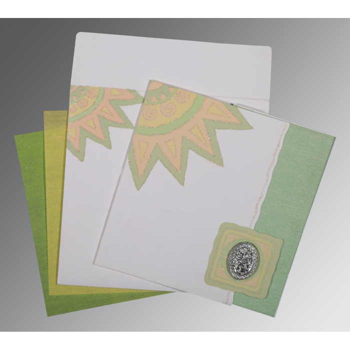 OFF-WHITE MATTE GLITTER WEDDING INVITATION : I-1266 - IndianWeddingCards