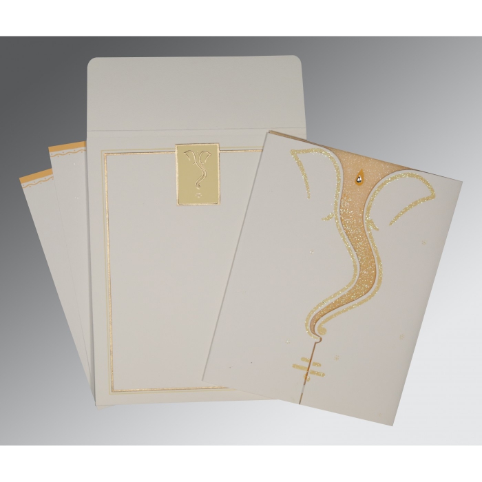 OFF-WHITE MATTE GLITTER WEDDING CARD : W-2103 - IndianWeddingCards