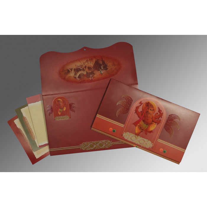 DARK RED MATTE OFFSET PRINTED WEDDING CARD : IN-2215 - IndianWeddingCards
