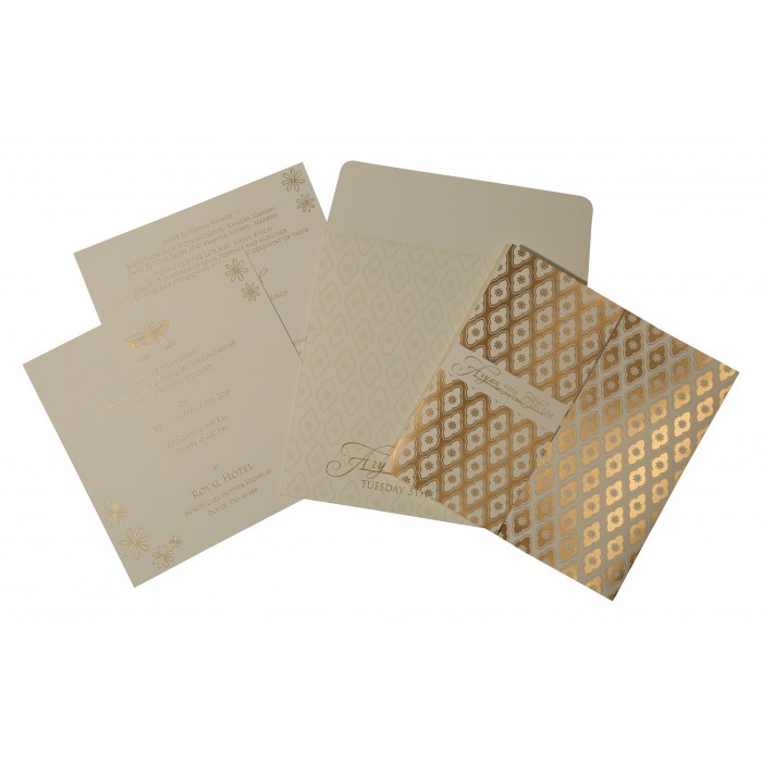 ORANGISH GREY MATTE SCREEN PRINTED WEDDING INVITATION : G-8263A - IndianWeddingCards