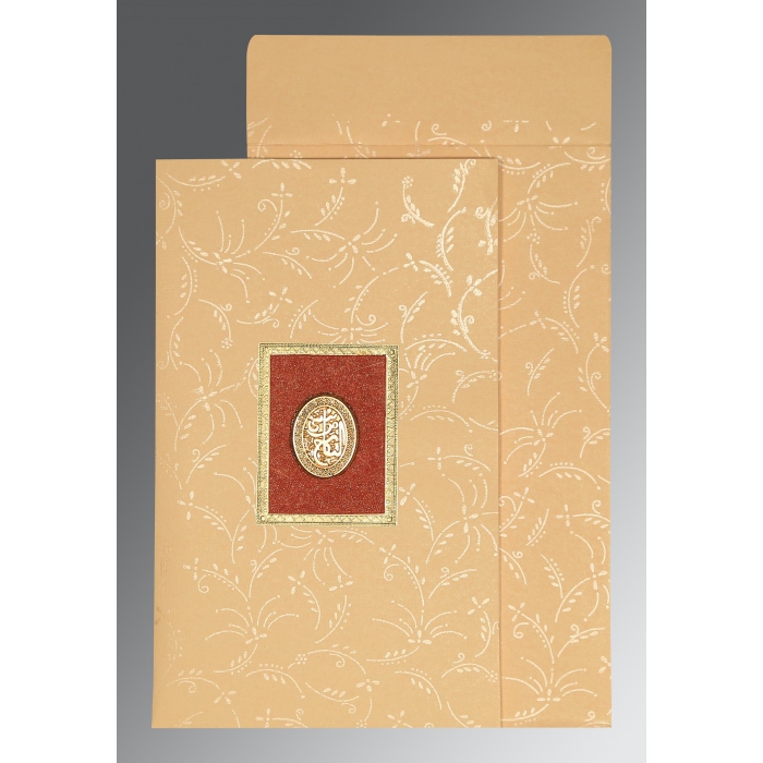 BEIGE MATTE SCREEN PRINTED WEDDING CARD : I-1303 - IndianWeddingCards