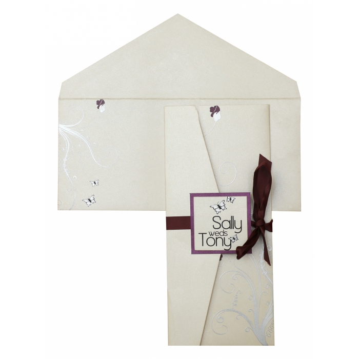 IVORY SHIMMERY FLORAL THEMED - SCREEN PRINTED WEDDING INVITATION : IN-824 - IndianWeddingCards