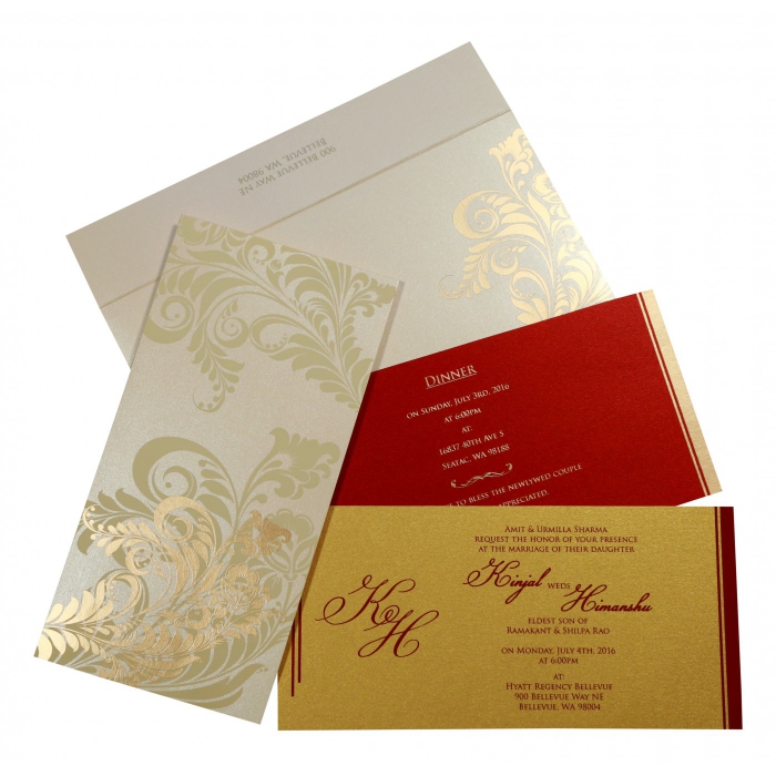 IVORY SHIMMERY FLORAL THEMED - SCREEN PRINTED WEDDING CARD : I-8259A - IndianWeddingCards