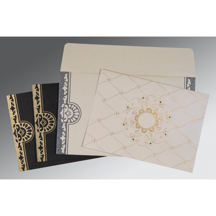 LIGHT GREY SHIMMERY FLORAL THEMED - SCREEN PRINTED WEDDING CARD : SO-8227A - IndianWeddingCards