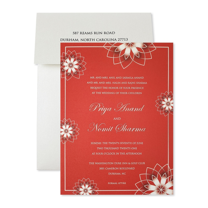 IVORY SHIMMERY FLORAL THEMED WEDDING INVITATION : CROSE-OUTLINE - IndianWeddingCards