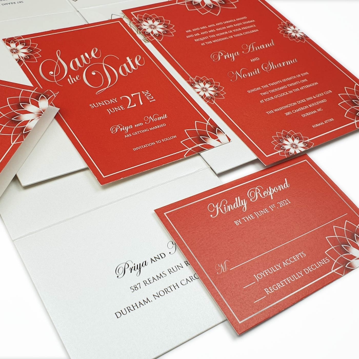 IVORY SHIMMERY FLORAL THEMED WEDDING INVITATION : CROSE-OUTLINE - IndianWeddingCards