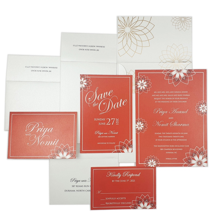 IVORY SHIMMERY FLORAL THEMED WEDDING INVITATION : CROSE-OUTLINE - IndianWeddingCards
