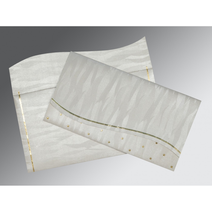 METALLIC SILVER SHIMMERY FOIL STAMPED WEDDING CARD : G-1435 - IndianWeddingCards