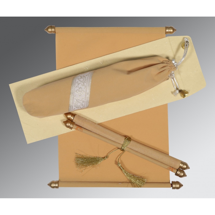 BEIGE VELVET WEDDING INVITATION : SC-5004A - IndianWeddingCards