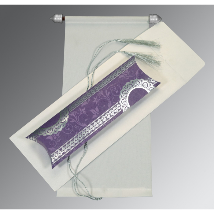 OFF-WHITE VELVET WEDDING CARD : SC-5010C - IndianWeddingCards