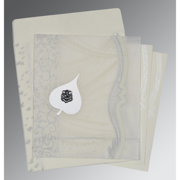 PEARL SHIMMERY EMBOSSED WEDDING CARD : IN-8210J - IndianWeddingCards