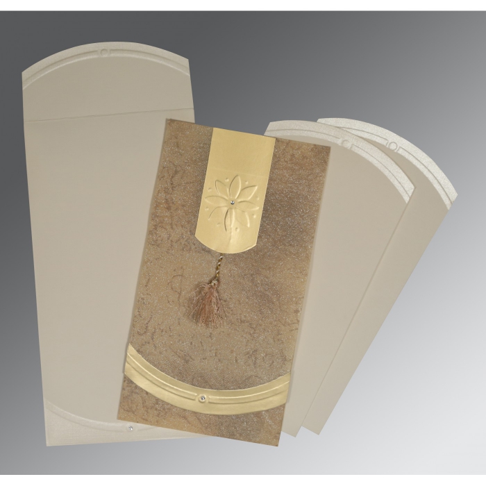 SAND SHIMMERY EMBOSSED WEDDING INVITATION : S-1385 - IndianWeddingCards