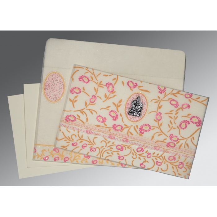 OFF-WHITE WOOLY FLORAL THEMED - GLITTER WEDDING CARD : IN-8206F - IndianWeddingCards