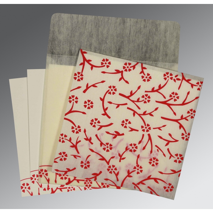 IVORY WOOLY FLORAL THEMED - SCREEN PRINTED WEDDING INVITATION : I-8216A - IndianWeddingCards