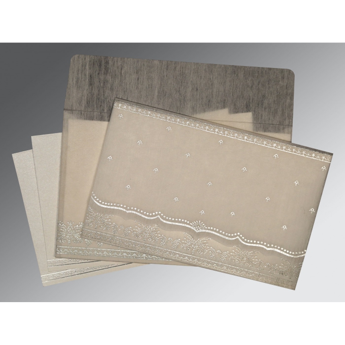 GREY WOOLY FOIL STAMPED WEDDING INVITATION : C-8241A - IndianWeddingCards