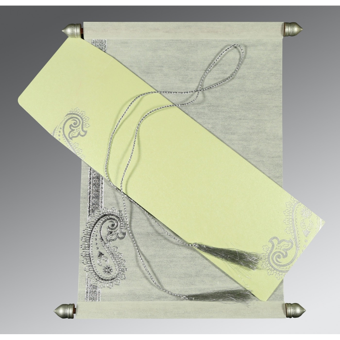 WHITE WOOLY FOIL STAMPED WEDDING CARD : SC-5015G - IndianWeddingCards