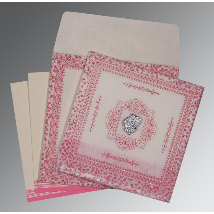 IVORY WOOLY GLITTER WEDDING CARD : I-8205A - IndianWeddingCards