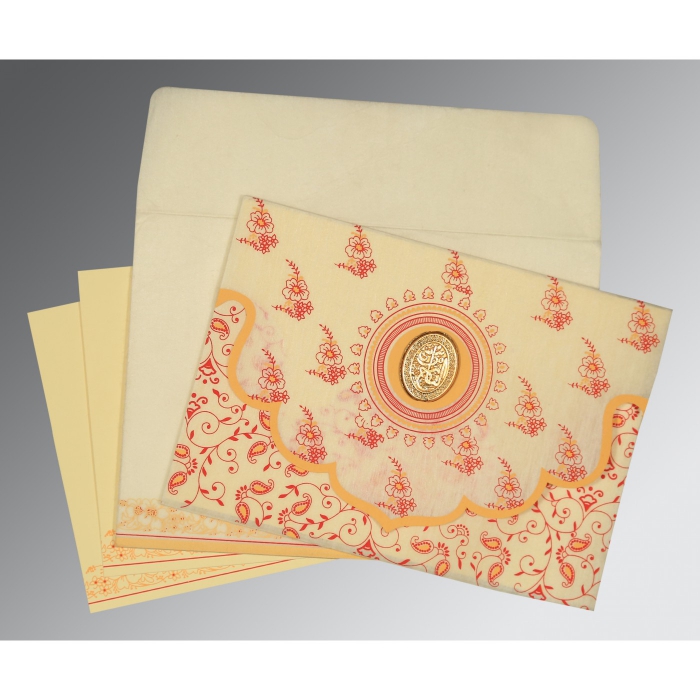 IVORY WOOLY SCREEN PRINTED WEDDING INVITATION : I-8207A - IndianWeddingCards