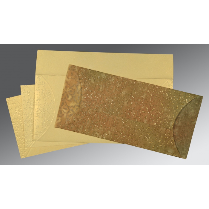 GOLD WOOLY EMBOSSED WEDDING INVITATION : G-1391 - IndianWeddingCards