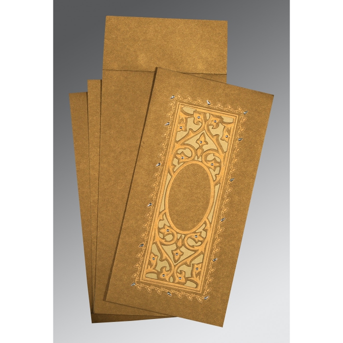 COPPER SHIMMERY EMBOSSED WEDDING CARD : I-1440 - IndianWeddingCards