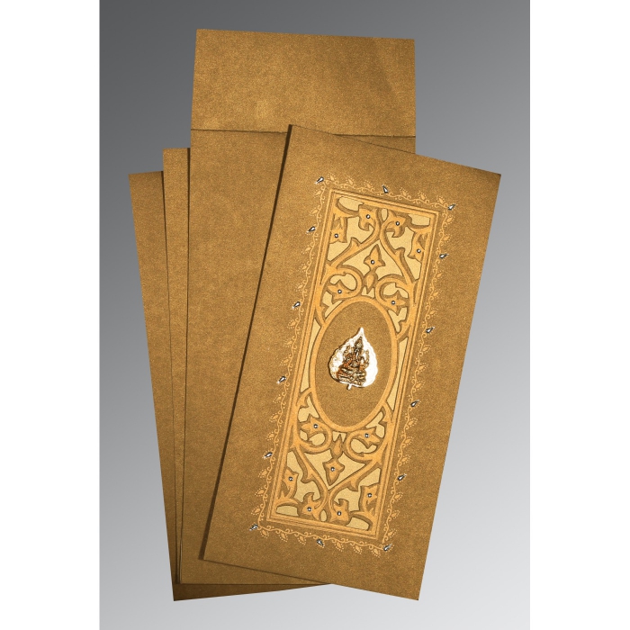 COPPER SHIMMERY EMBOSSED WEDDING CARD : W-1440 - IndianWeddingCards