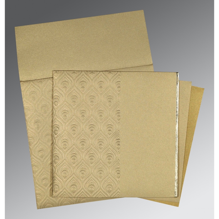 KHAKI SHIMMERY FOIL STAMPED WEDDING INVITATION : IN-1506 - IndianWeddingCards