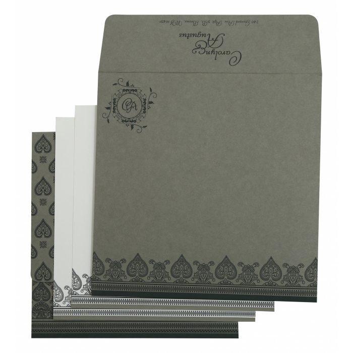LIGHT GREY MATTE SCREEN PRINTED WEDDING INVITATION : D-809A - IndianWeddingCards