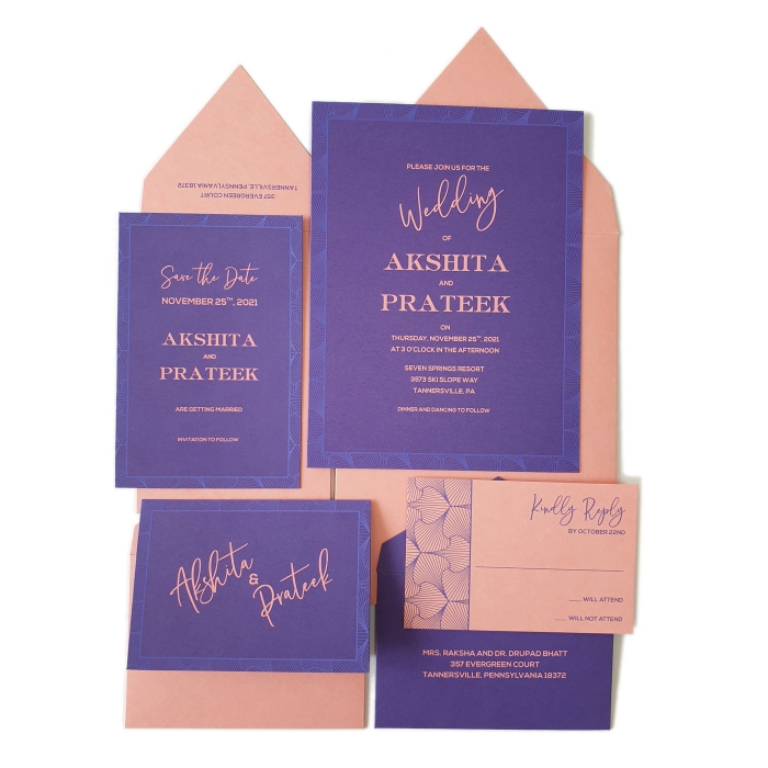  MATTE SCREEN PRINTED WEDDING INVITATION : 3D-ABSTRACT - IndianWeddingCards