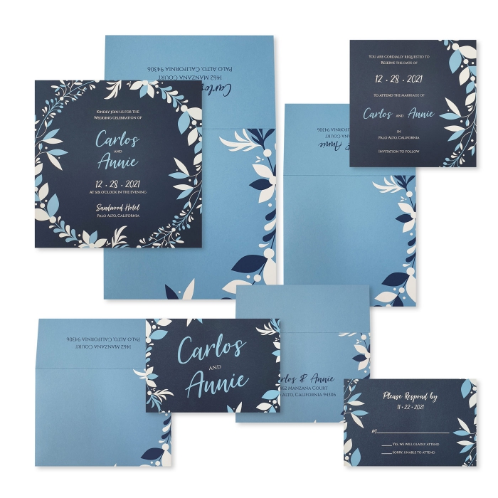  MATTE SCREEN PRINTED WEDDING INVITATION : CORNER-WREATH - IndianWeddingCards