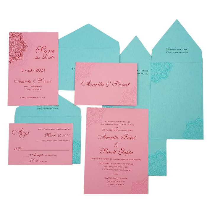  MATTE SCREEN PRINTED WEDDING INVITATION : CORNAMENTAL-MANDALA - IndianWeddingCards