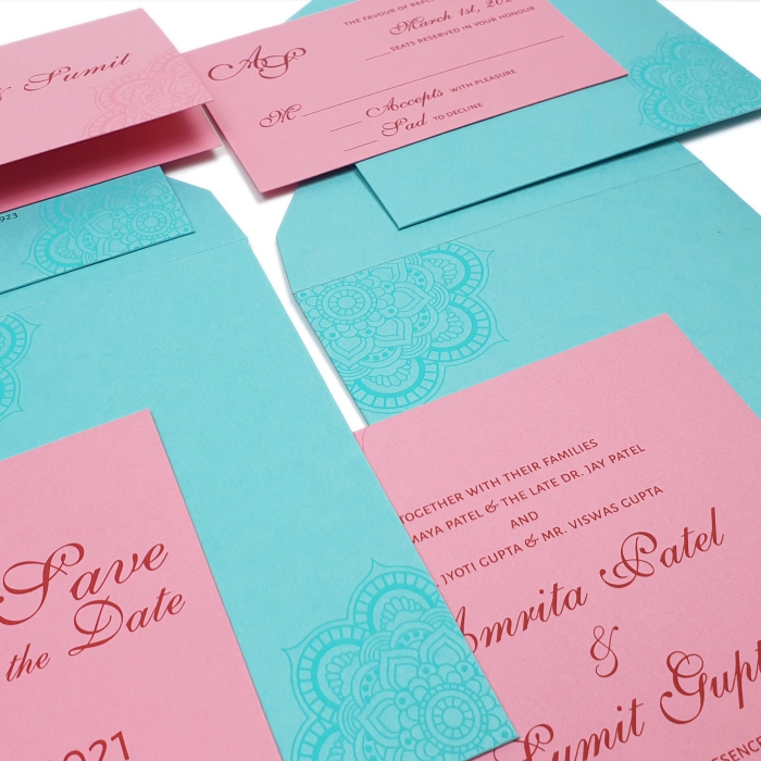  MATTE SCREEN PRINTED WEDDING INVITATION : CORNAMENTAL-MANDALA - IndianWeddingCards