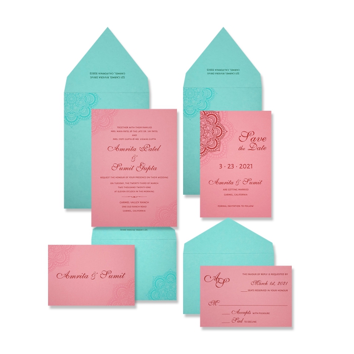  MATTE SCREEN PRINTED WEDDING INVITATION : CORNAMENTAL-MANDALA - IndianWeddingCards